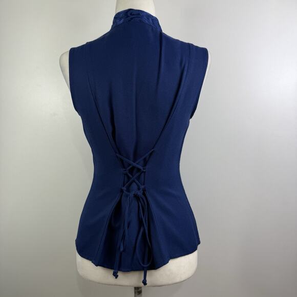 Vintage 90s Maurices Blue Textured Blouse 9/10 Mandarin Collar Corset Back Y2K - Picture 11 of 12